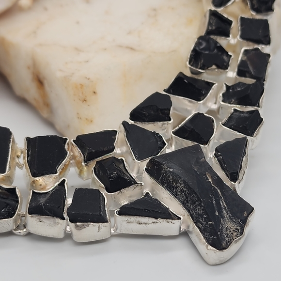 Artisan Silver 925 Handcrafted Necklace Genuine Raw Black Onyx Stone - Picture 4 of 15